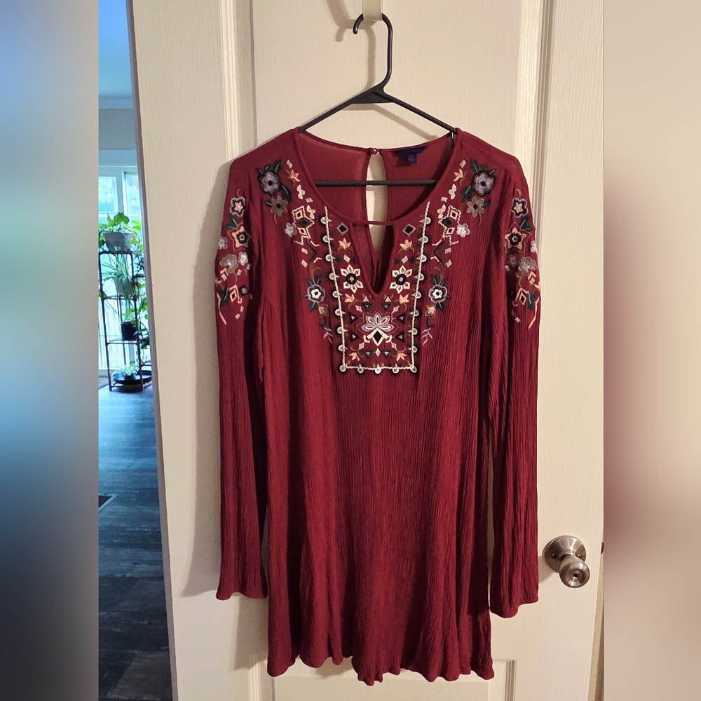 Aeropostale Burgundy Embroidered Blouse
